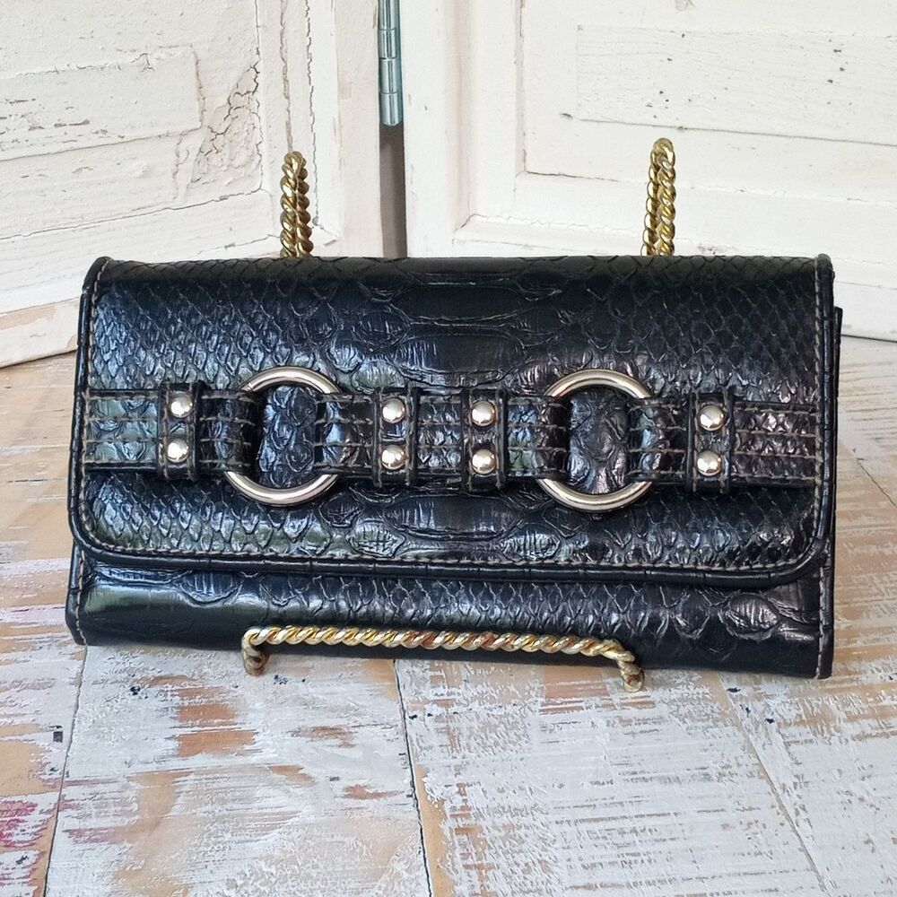 Rosetti O-Ring Croc Wallet Clutch Organizer Blk Vegan Leather Western Indie Boho